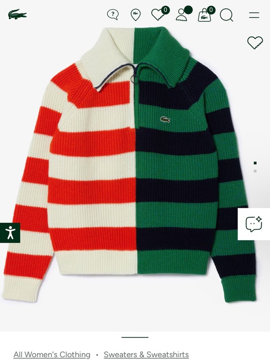Lacoste Sweaters - Women's Wool Zip Neck Contrast Stripe Colorblock Sweater